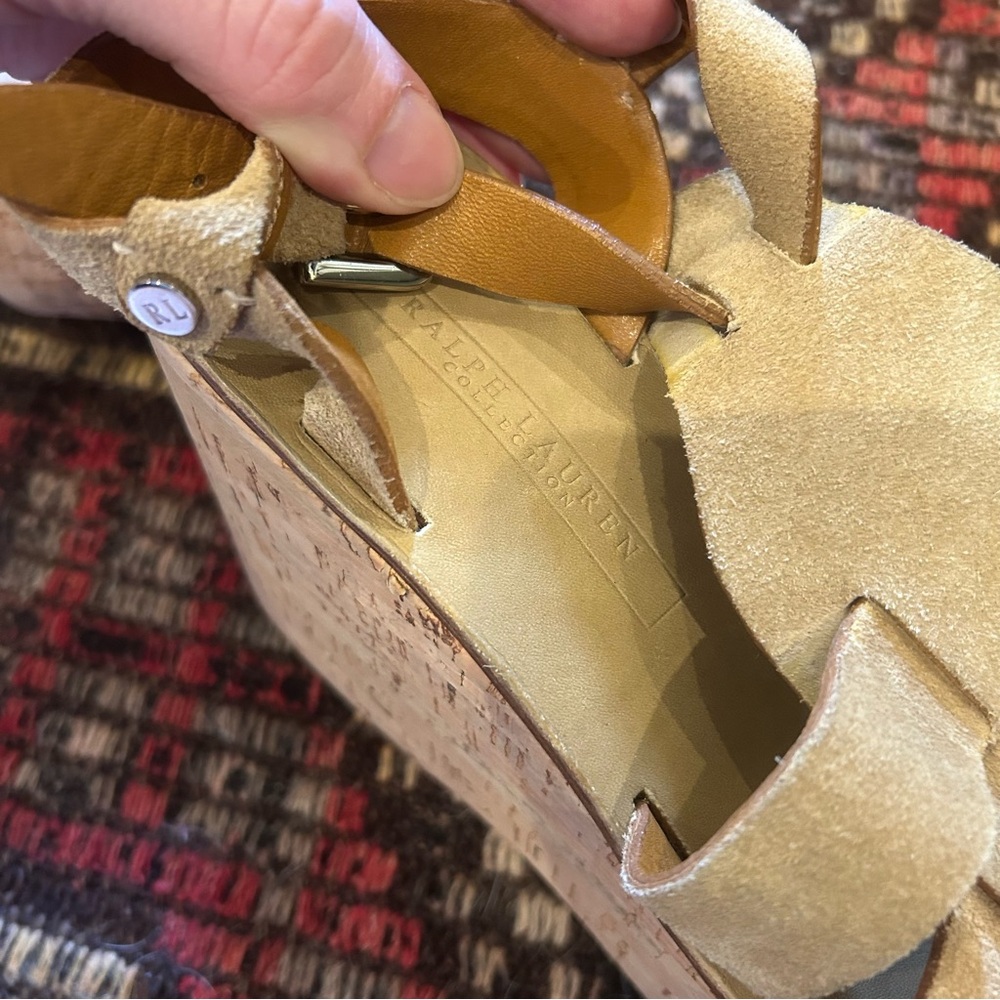 Ralph Lauren Collection Suede Fisherman Cork Wedge Sandals size 8 - Picture 6 of 9